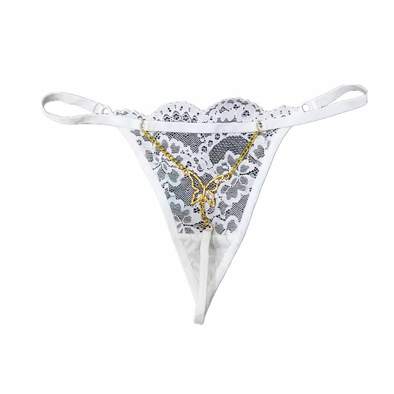 Letter Pendant Waist Chain & Lace Panty Set
