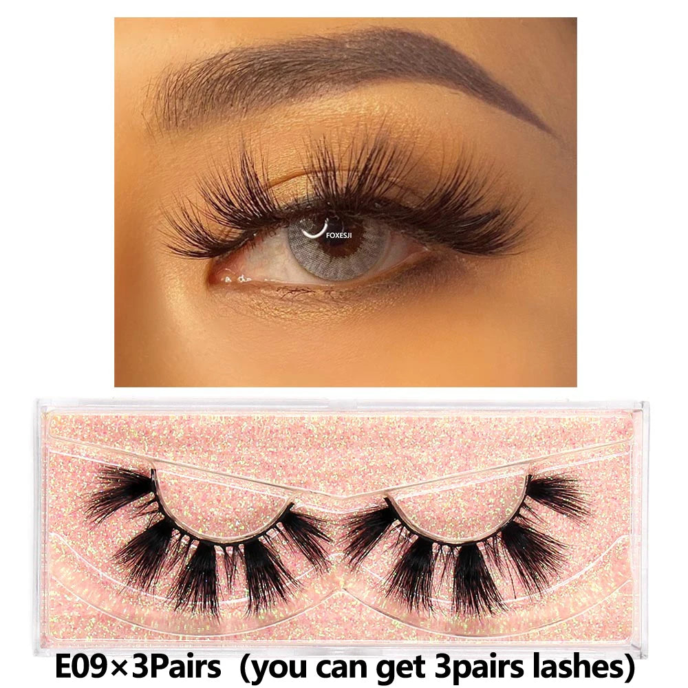 FOXESJI 3Pairs 3D Mink Lashes Fluffy Wispy Soft Corss Mink Fake Eyelashes Reusable Lash Extension Thick False Eyelashes Makeup