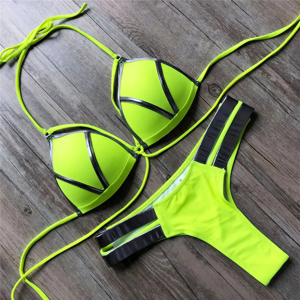 Women’s Push‑Up Bikini Set V2154 – 7‑Color Two‑Piece Swimsuit with Bra Cup & High‑Fit Bottoms (S–XL)