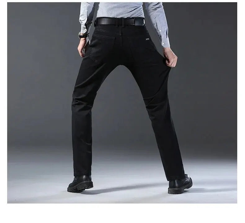 Men’s Straight Stretch Jeans – Business‑Casual Work Denim Pants | Classic Blue & Black