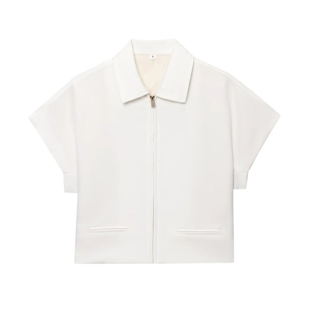 HipSeam Women Lapel Collar Short Jacket Women's Cropped Short Collared Jackets With Zipper Lady Short Sleeve Coat Female Jacket