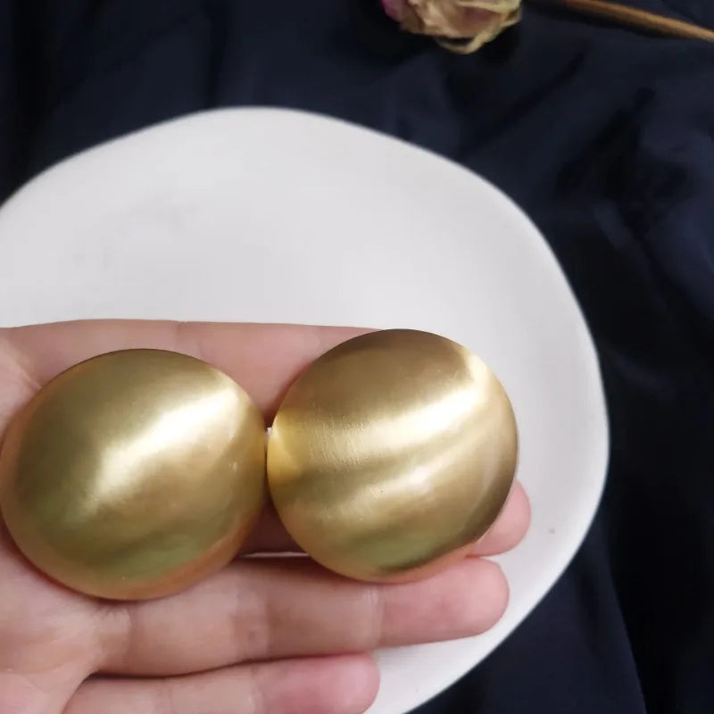Big Round Frosted Gold Stud Earring for Women