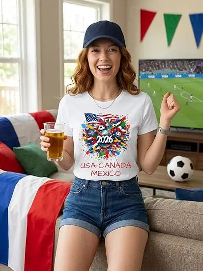 2026 Soccer Fan T‑Shirt — North America Flags Graphic Tee USA Canada Mexico Unisex