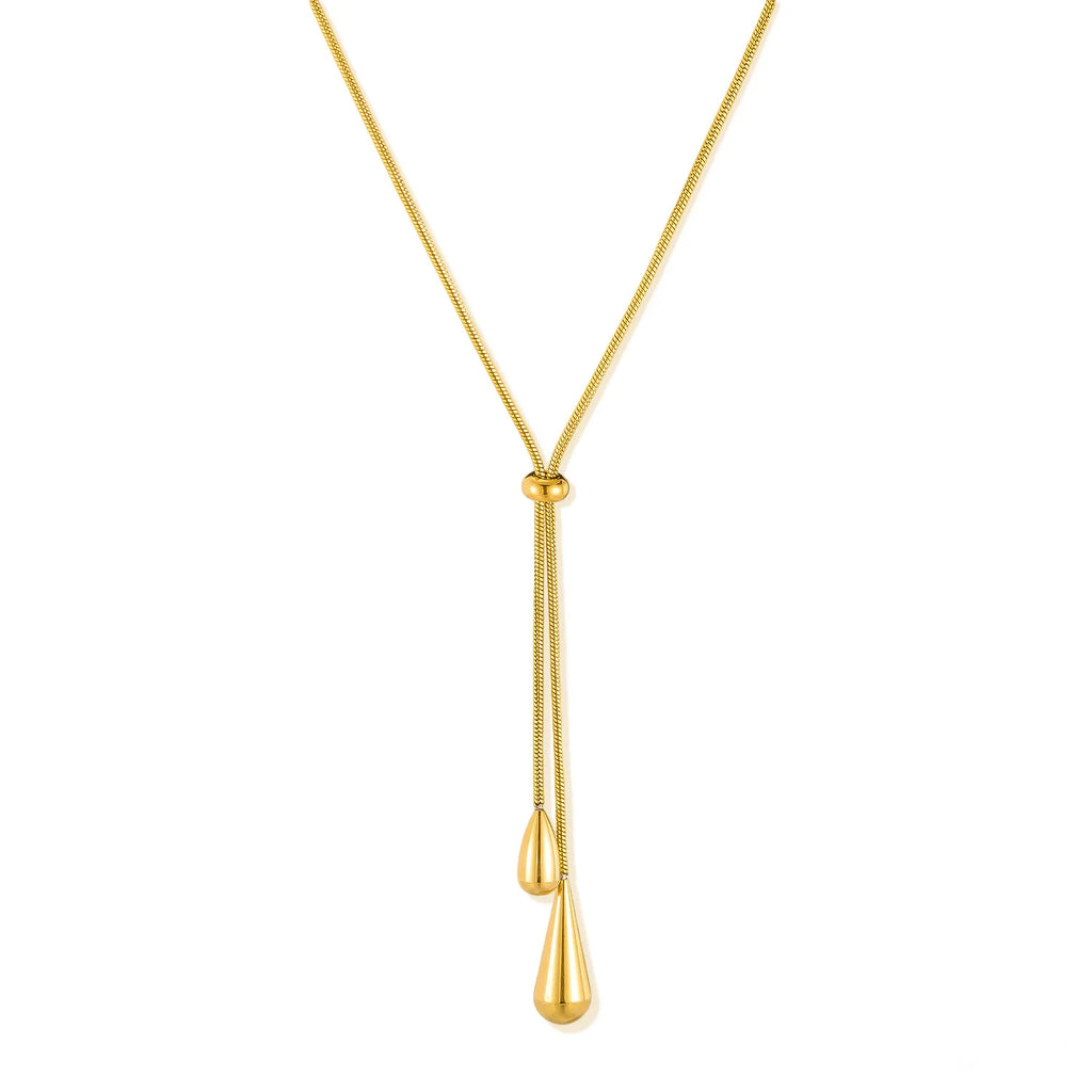 Gold Stainless Steel Water Drop Tassel Necklace – Women’s Fashion Chain