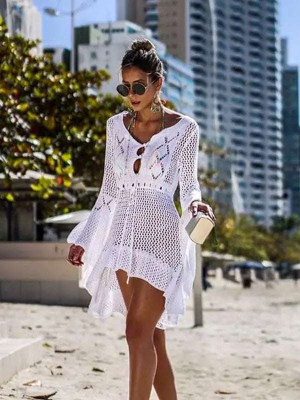 Sexy Cover Up Bikini Women Swimsuit Cover-up Beach Bathing Suit Beach Wear Knitting Swimwear Mesh Beach Dress Tunic Robe
