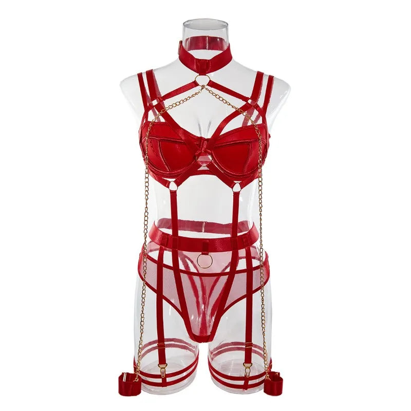 Toucheart Sexy Lingerie Seductive Sexy Role-Playing Chain Four-Piece Set Transparent Underwear For Women Sexy Bra Underwear Set
