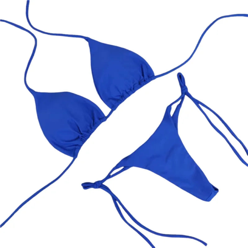 Women’s 2025 Solid Halter Triangle Bikini – Two‑Piece Thong Swimsuit for Summer Beachwear