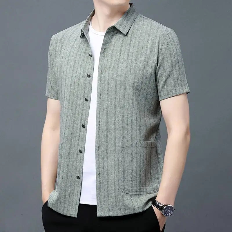 Gray Textured Short‑Sleeve Shirt