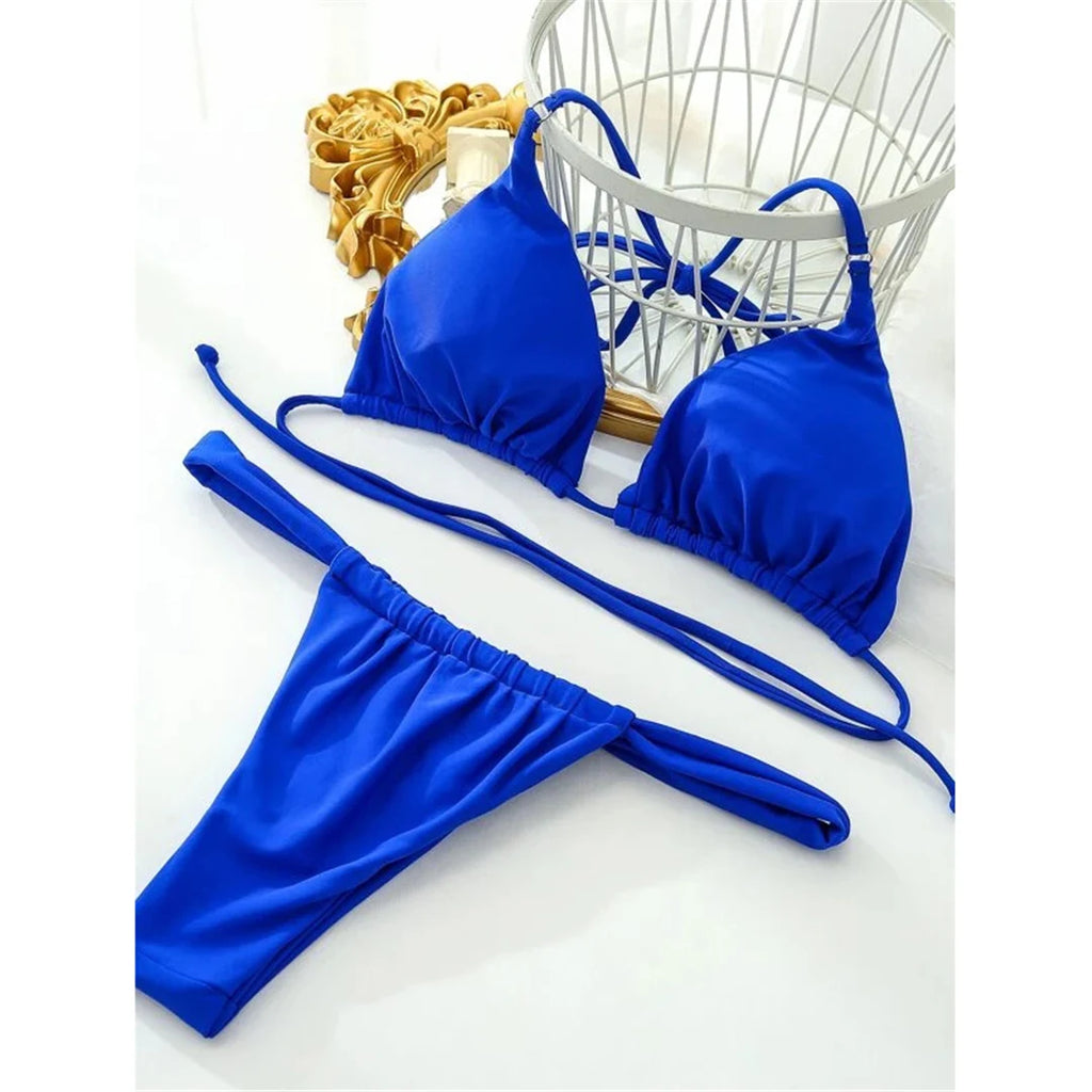 Women’s Halter High‑Leg Bikini Set – Sexy Two‑Piece Swimsuit in 14 Colors, V4010 Summer Beachwear