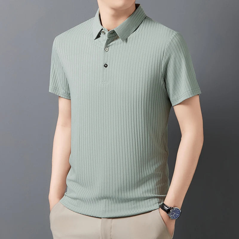Striped Short‑Sleeve Polo Shirt