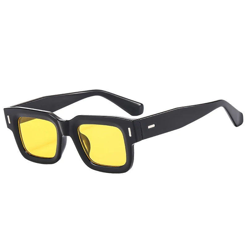 SO&EI Ins Popular Fashion Square Sunglasses Women Retro Punk Clear Ocean Lens Eyewear Men Shades UV400 Rivets Sun Glasses