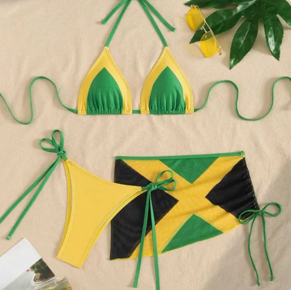 Jamaica Flag Three‑Piece Bikini Set