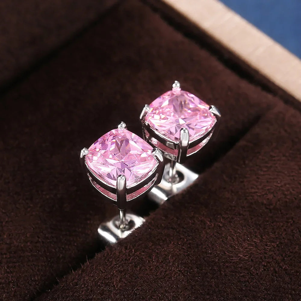 2025 New Arrivals Fashion Luxury silver color korean Zircon Stud Pink Earing Earrings For Women Girl Party Gift Jewelry Z7