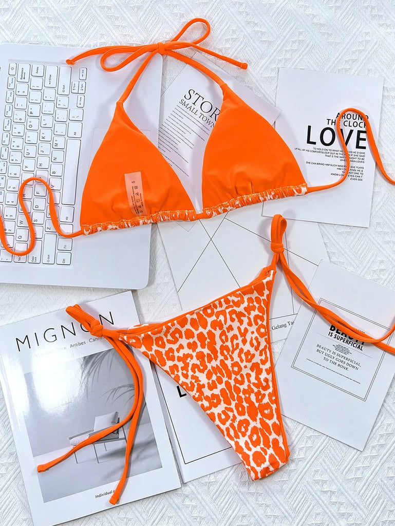 Women’s 2025 Leopard Micro Bikini – Brazilian Thong Halter Lace‑Up Swimsuit, Sexy Two‑Piece BeachwearSexy Leopard Micro Bikini 2025 Women Swimsuit Female Swimwear Thong Bikinis Set Brazilian Halter Beach Wear Lace Up Bathing Suit