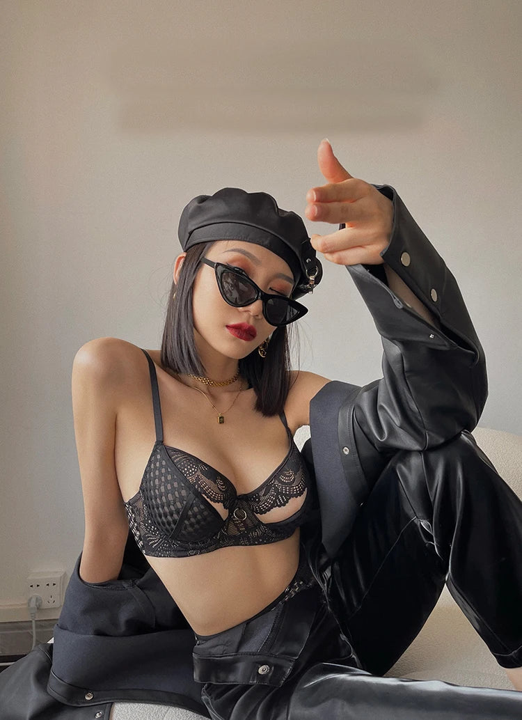 New Sexy Splicing Lace Underwear Women Bra and High Waist Panties Set Cozy Underwie Push Up Brassiere Ladies Temptation Lingerie