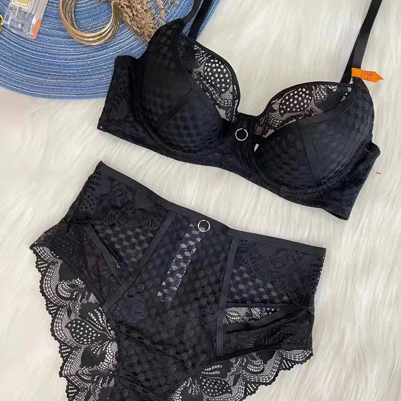 New Sexy Splicing Lace Underwear Women Bra and High Waist Panties Set Cozy Underwie Push Up Brassiere Ladies Temptation Lingerie
