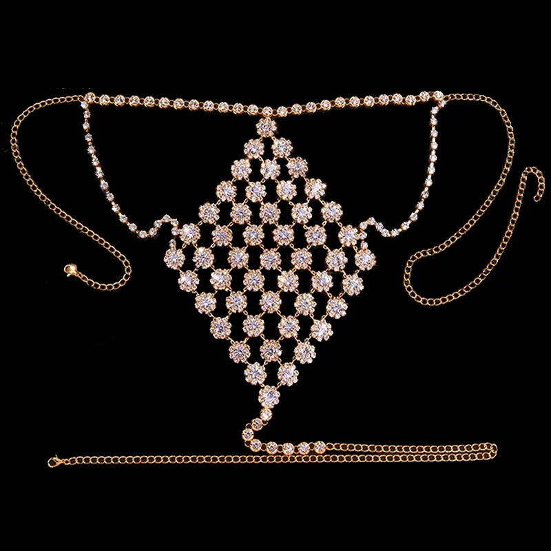 GLAMing Novel Crystal Mesh Thong Jewelry Body Harness Woman Shining Rhinestone Bikini Rave Accessories  Panties Chains Festival