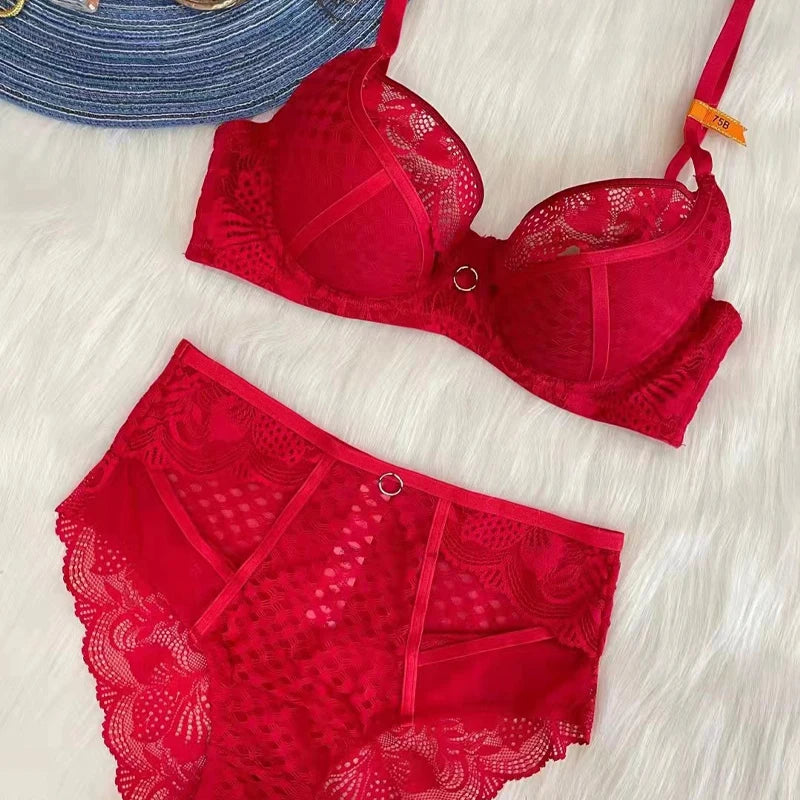 New Sexy Splicing Lace Underwear Women Bra and High Waist Panties Set Cozy Underwie Push Up Brassiere Ladies Temptation Lingerie