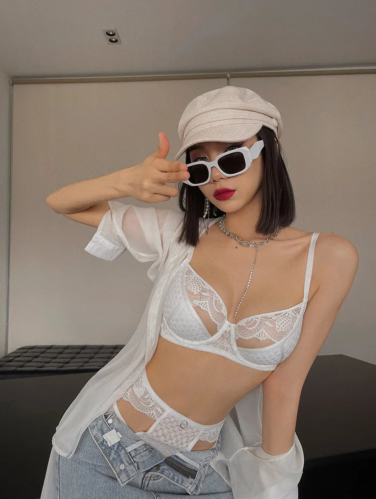 New Sexy Splicing Lace Underwear Women Bra and High Waist Panties Set Cozy Underwie Push Up Brassiere Ladies Temptation Lingerie