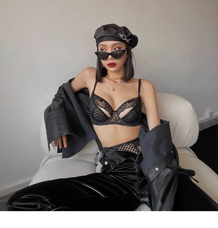 New Sexy Splicing Lace Underwear Women Bra and High Waist Panties Set Cozy Underwie Push Up Brassiere Ladies Temptation Lingerie