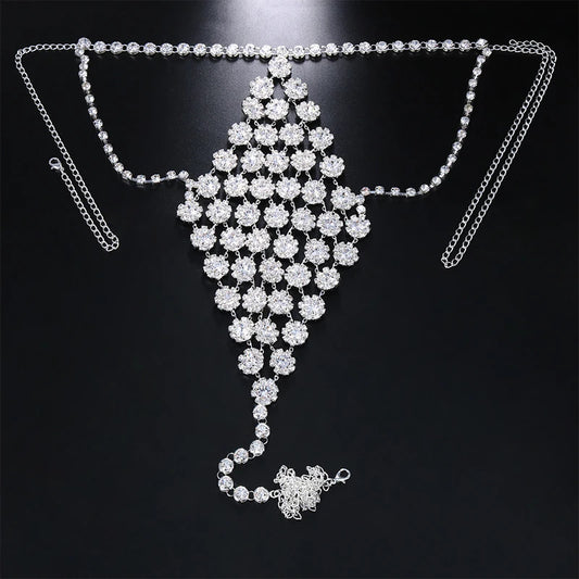 GLAMing Novel Crystal Mesh Thong Jewelry Body Harness Woman Shining Rhinestone Bikini Rave Accessories  Panties Chains Festival