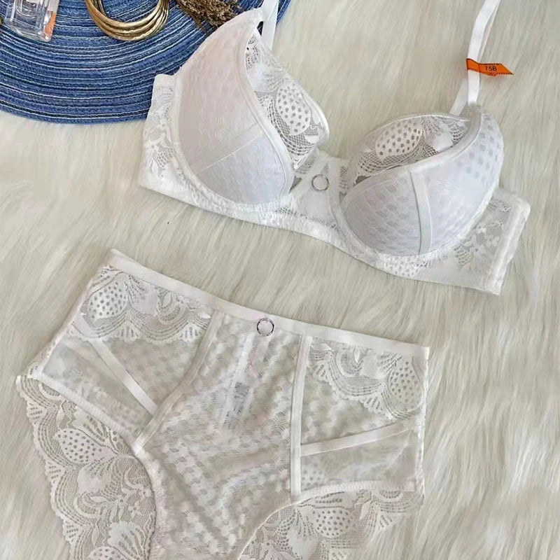 New Sexy Splicing Lace Underwear Women Bra and High Waist Panties Set Cozy Underwie Push Up Brassiere Ladies Temptation Lingerie